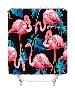 Lotus Flower And Green Leaf Flamingo Shower Curtain For Waterproof Bathroom Decor