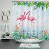 Lotus Flower, Flamingo, and Green Leaf Print Shower Curtain for a Chic Bathroom