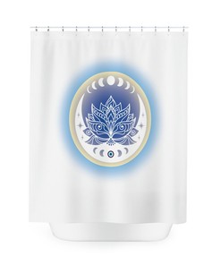 Lotus Moon Shower Curtain with Aura Energy Bath and Evil Eye Protection Design, Waterproof Fabric Bathroom Curtain