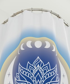 Lotus Moon Shower Curtain with Aura Energy Bath and Evil Eye Protection Design, Waterproof Fabric Bathroom Curtain 