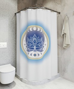 Lotus Moon Shower Curtain with Aura Energy Bath and Evil Eye Protection Design, Waterproof Fabric Bathroom Curtain 