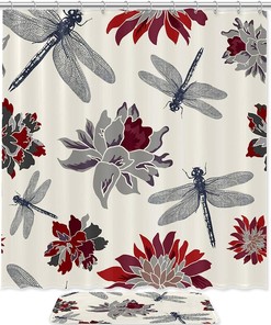 Lotus and Dragonfly Elegant Shower Curtain