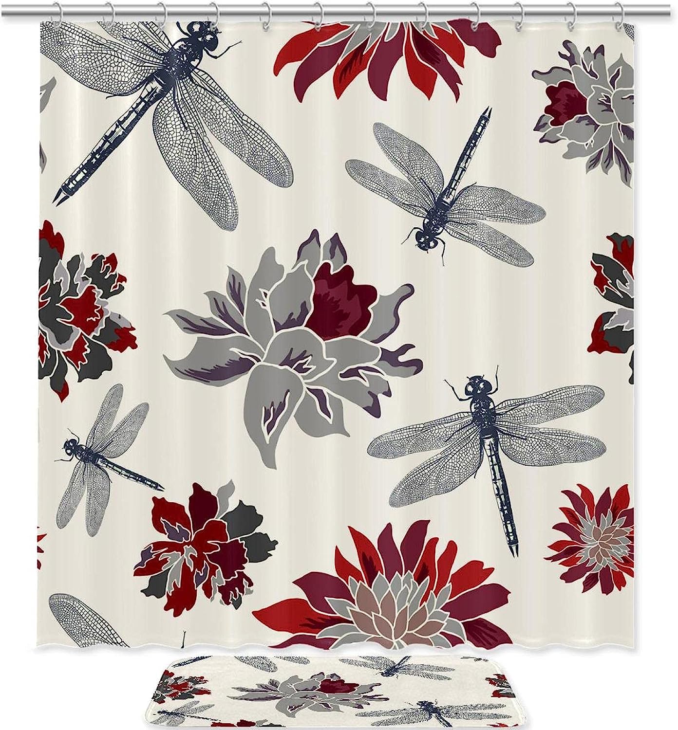Lotus and Dragonfly Elegant Shower Curtain