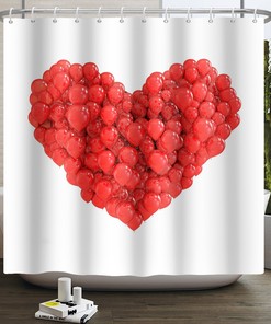 Love Balloon Valentine's Day Shower Curtain with Floating Heart Balloon Design and Bathroom Decorative Idea 