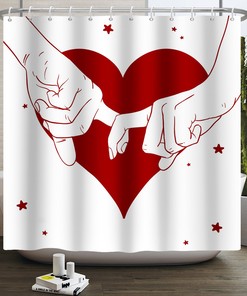 Love Balloon Valentine's Day Shower Curtain with Floating Heart Balloon Design and Bathroom Decorative Idea
