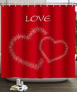 Love Balloon Valentine's Day Shower Curtain with Floating Heart Balloon Design and Bathroom Decorative Idea