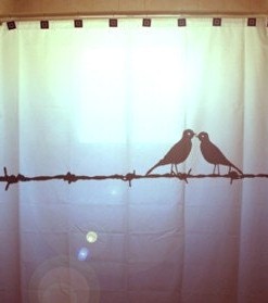 Love Birds Shower Curtain with Barbed Wire Bathroom Decor and Nature Theme 