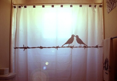 Love Birds Shower Curtain with Barbed Wire Bathroom Decor and Nature Theme