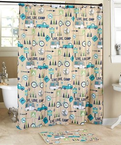 Love Camping Shower Curtain with Hooks Set
