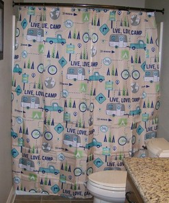 Love Camping Shower Curtain with Hooks Set