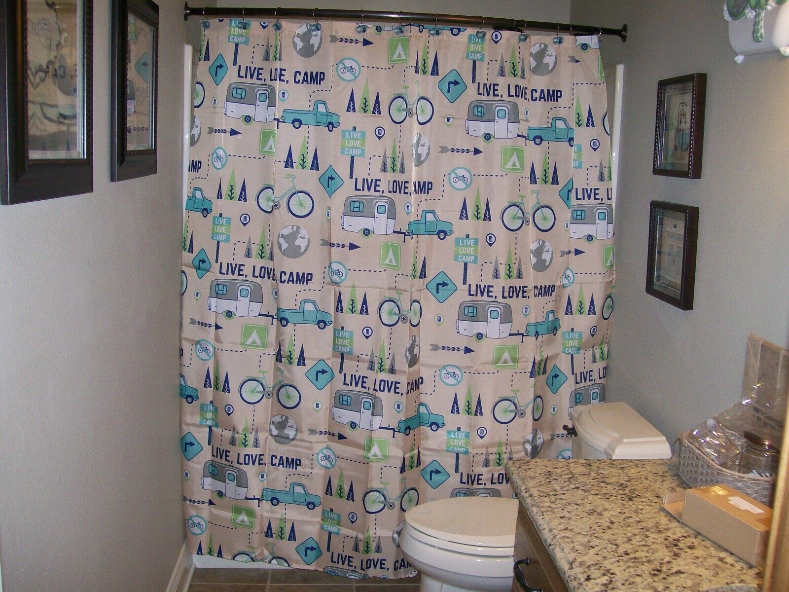 Love Camping Shower Curtain with Hooks Set