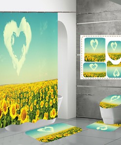 Love Cloud Sunflower Shower Curtain with Bathroom Waterproof Fabric and Loving Themes 