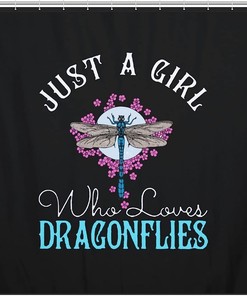 Love Dragonfly Shower Curtain, Girly Bathroom Decor - Unique Bath Curtain
