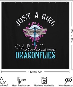 Love Dragonfly Shower Curtain, Girly Bathroom Decor - Unique Bath Curtain