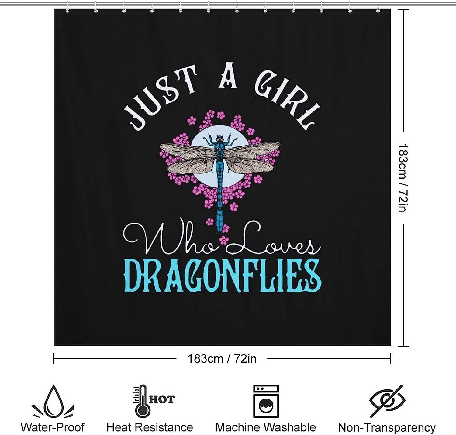 Love Dragonfly Shower Curtain, Girly Bathroom Decor - Unique Bath Curtain