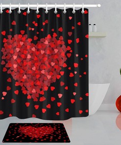 Love Flower Petal Red Shower Curtain with a Waterproof Design