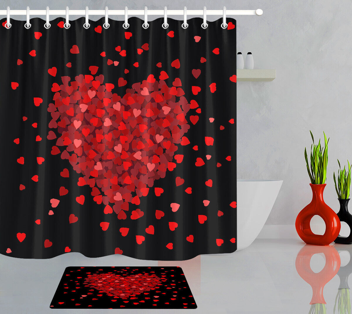 Love Flower Petal Red Shower Curtain with a Waterproof Design