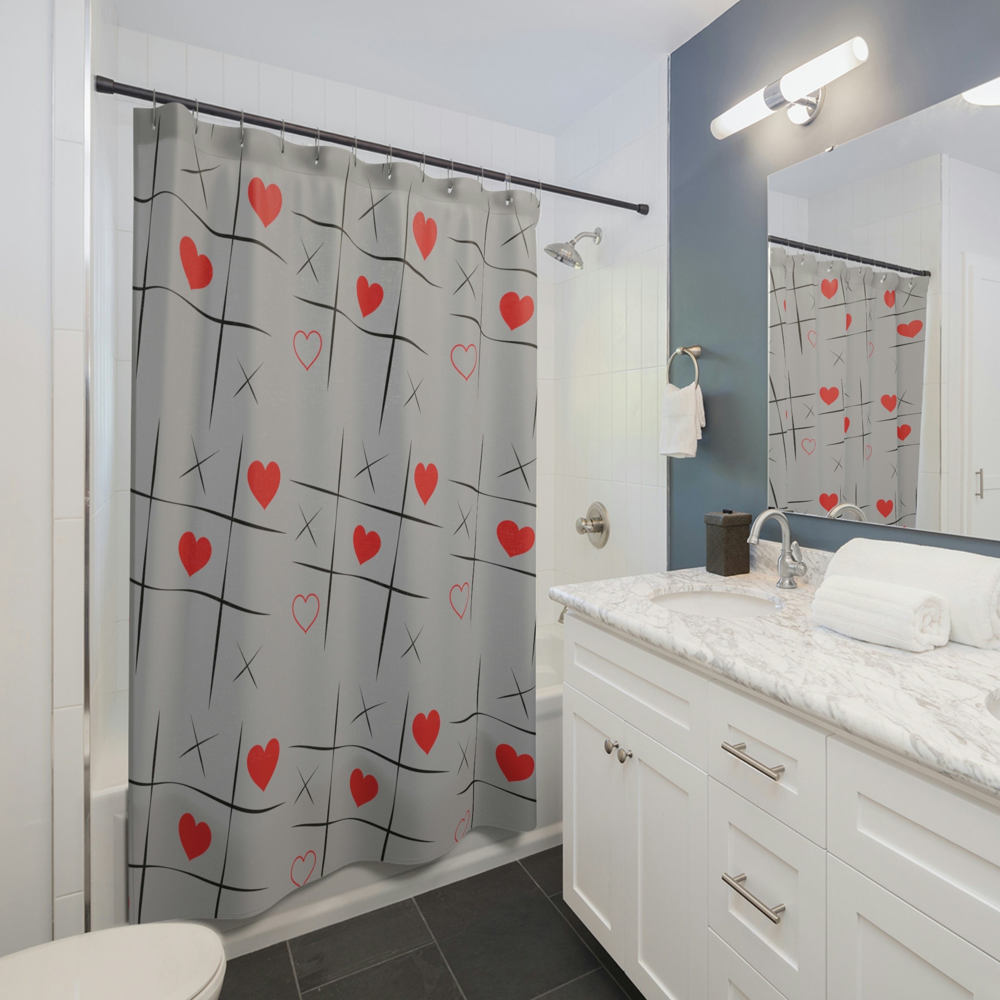 Love Game Shower Curtain Art Gift for Bathroom Decor with OXO Design