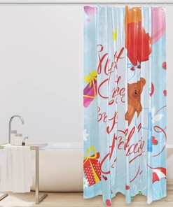 Love Heart Bear Happy Birthday Fabric Shower Curtain for Bathroom Decor