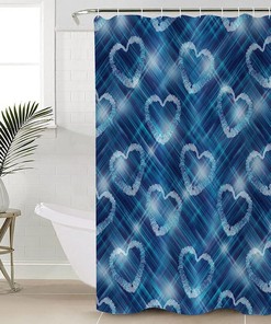 Love Heart Blue Ombre Striped Shower Curtain With Flirty Details For A Romantic Atmosphere