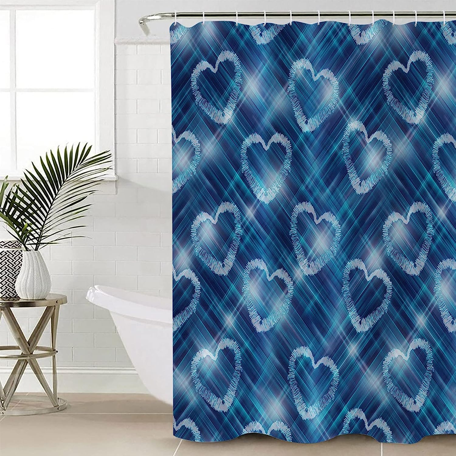 Love Heart Blue Ombre Striped Shower Curtain With Flirty Details For A Romantic Atmosphere
