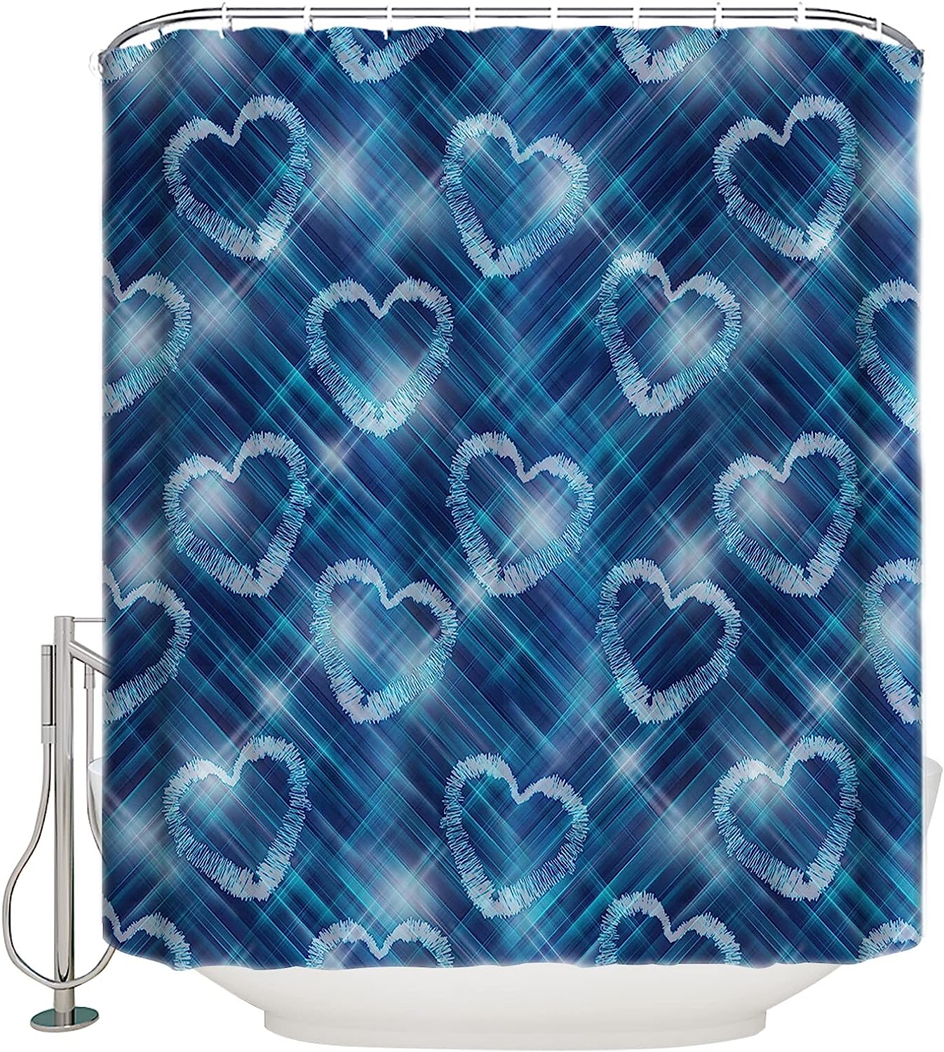 Love Heart Blue Ombre Striped Shower Curtain With Flirty Details For A Romantic Atmosphere - Image 2