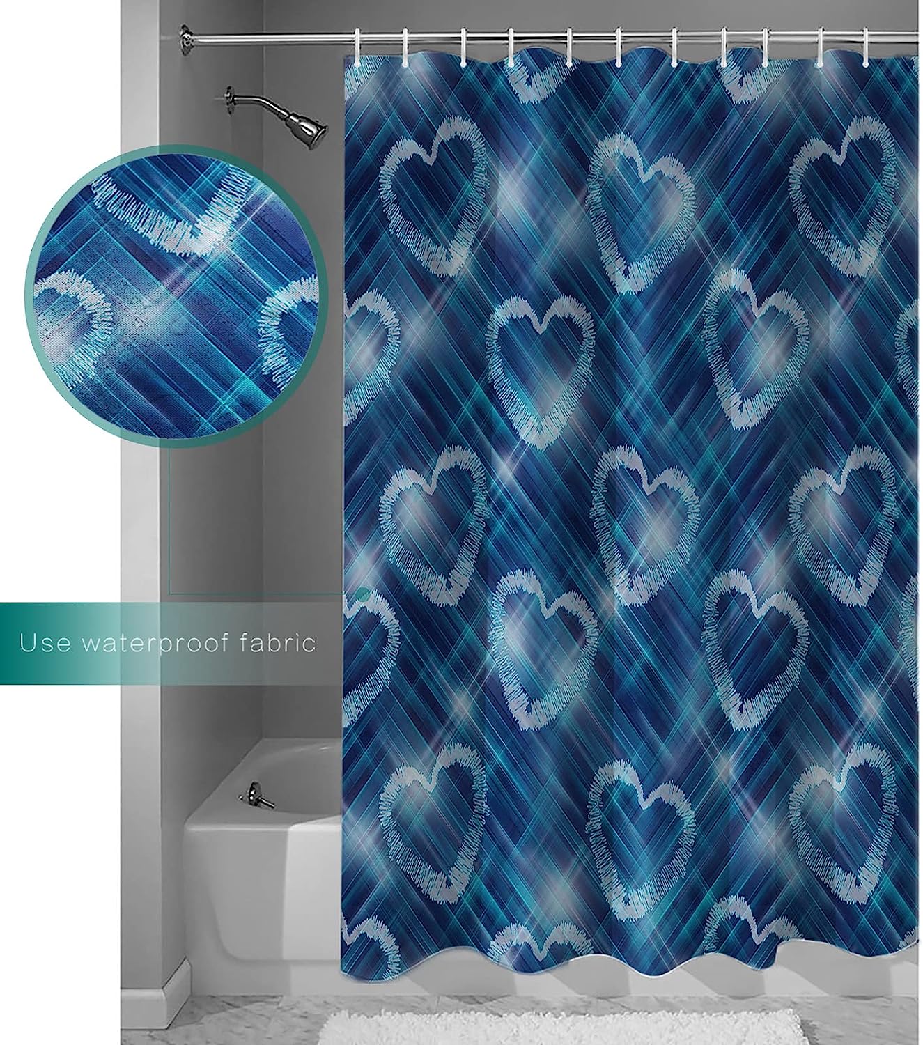 Love Heart Blue Ombre Striped Shower Curtain With Flirty Details For A Romantic Atmosphere - Image 4