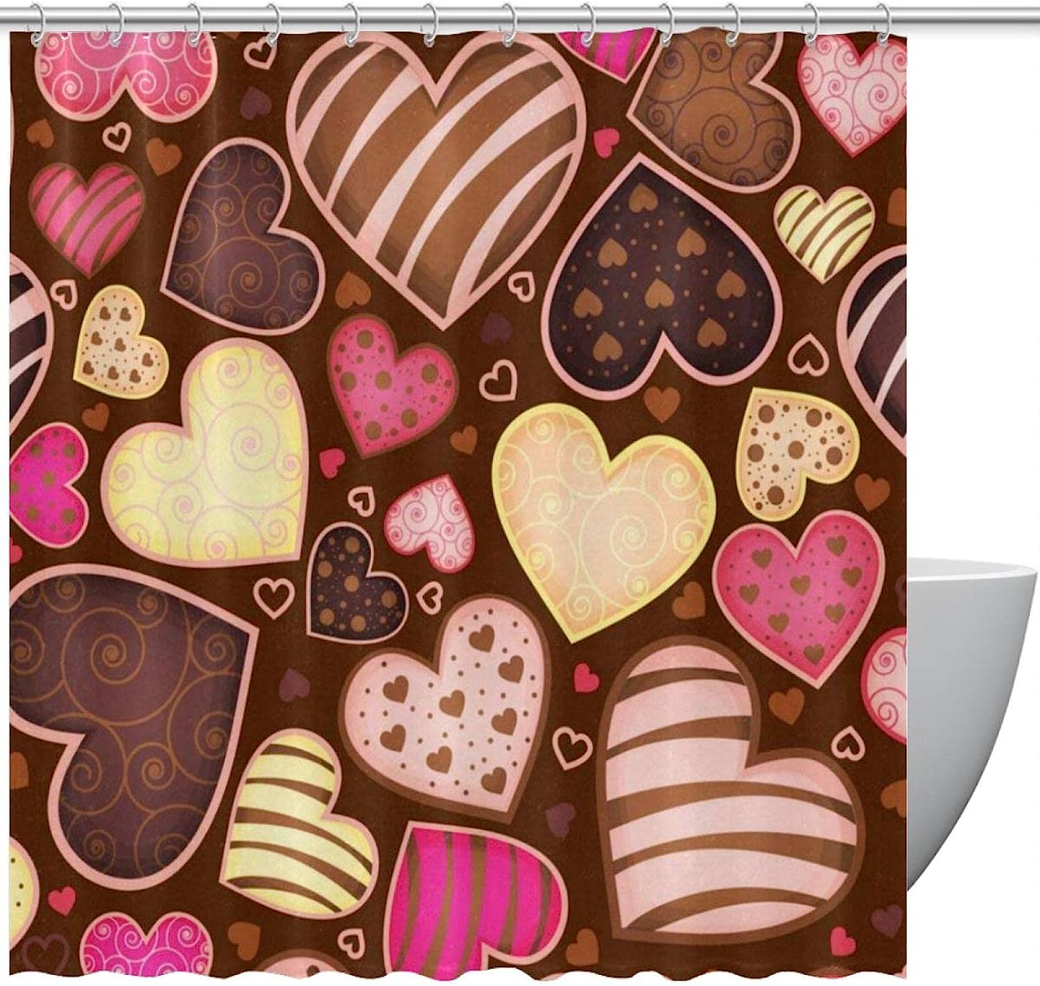 Love Heart Candy Happy Valentine's Day Fabric Shower Curtain for Bathroom Decor