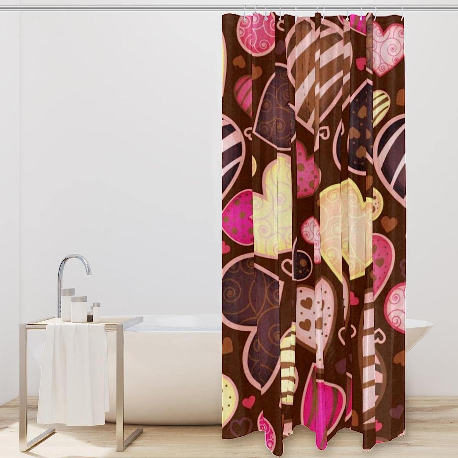 Love Heart Candy Happy Valentine's Day Fabric Shower Curtain for Bathroom Decor