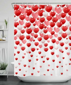 Love Heart Couple Red Shower Curtain for Valentine's Day Bathroom Accessory