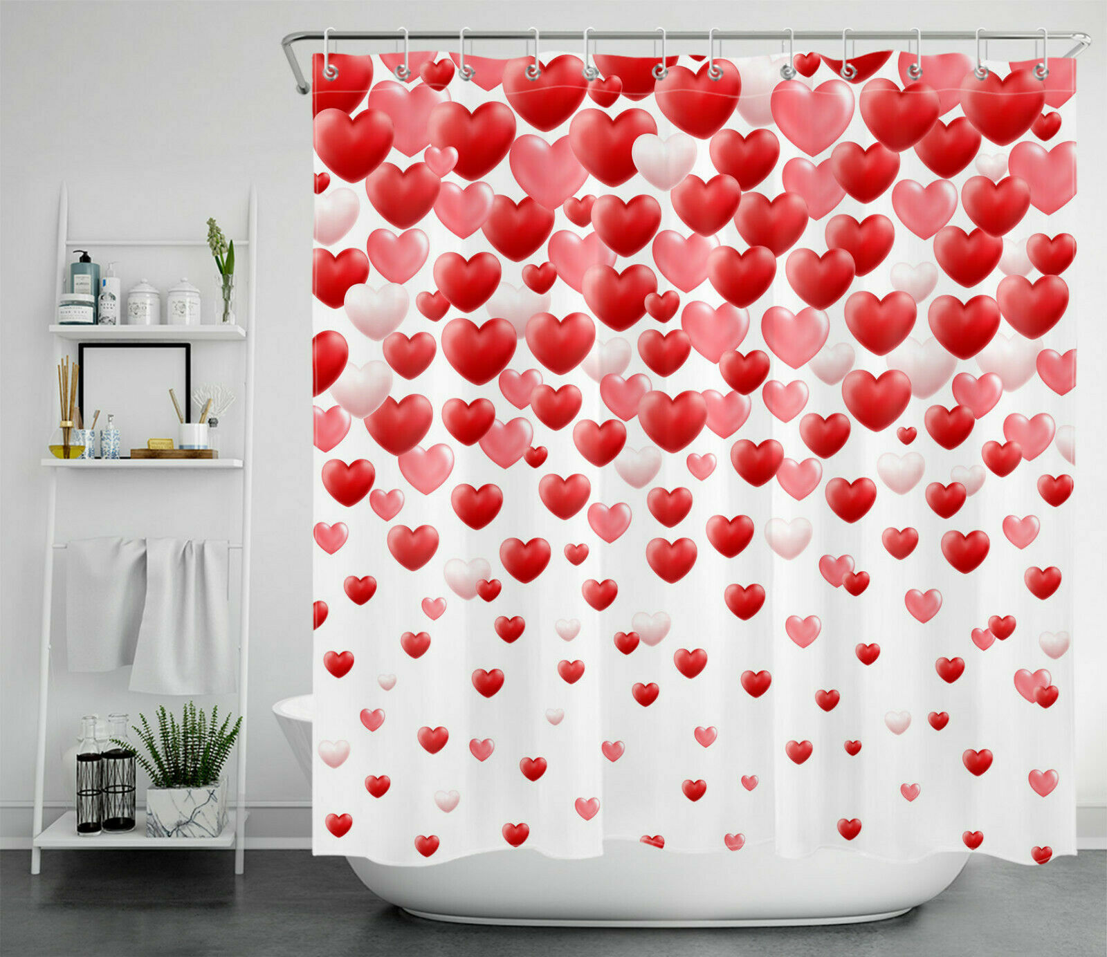 Love Heart Couple Red Shower Curtain for Valentine's Day Bathroom Accessory