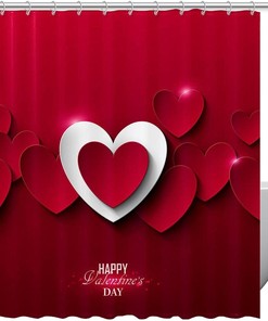 Love Heart Happy Valentine's Day Fabric Shower Curtain for Bathroom Decor