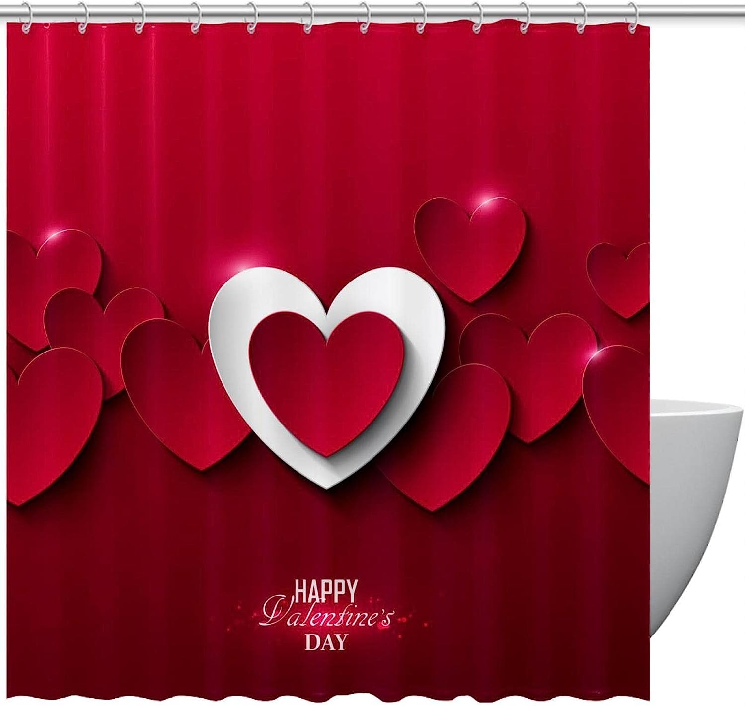 Love Heart Happy Valentine's Day Fabric Shower Curtain for Bathroom Decor