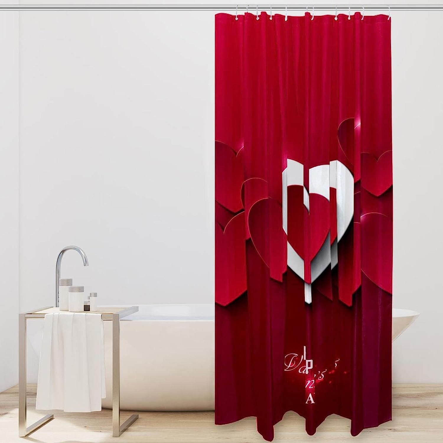 Love Heart Happy Valentine's Day Fabric Shower Curtain for Bathroom Decor