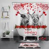 Love Heart Highland Cow Shower Curtain Bathroom Accessories Set with Red Rose Print