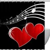 Love Heart Music Notes Red Fabric Shower Curtain for Bathroom Decor