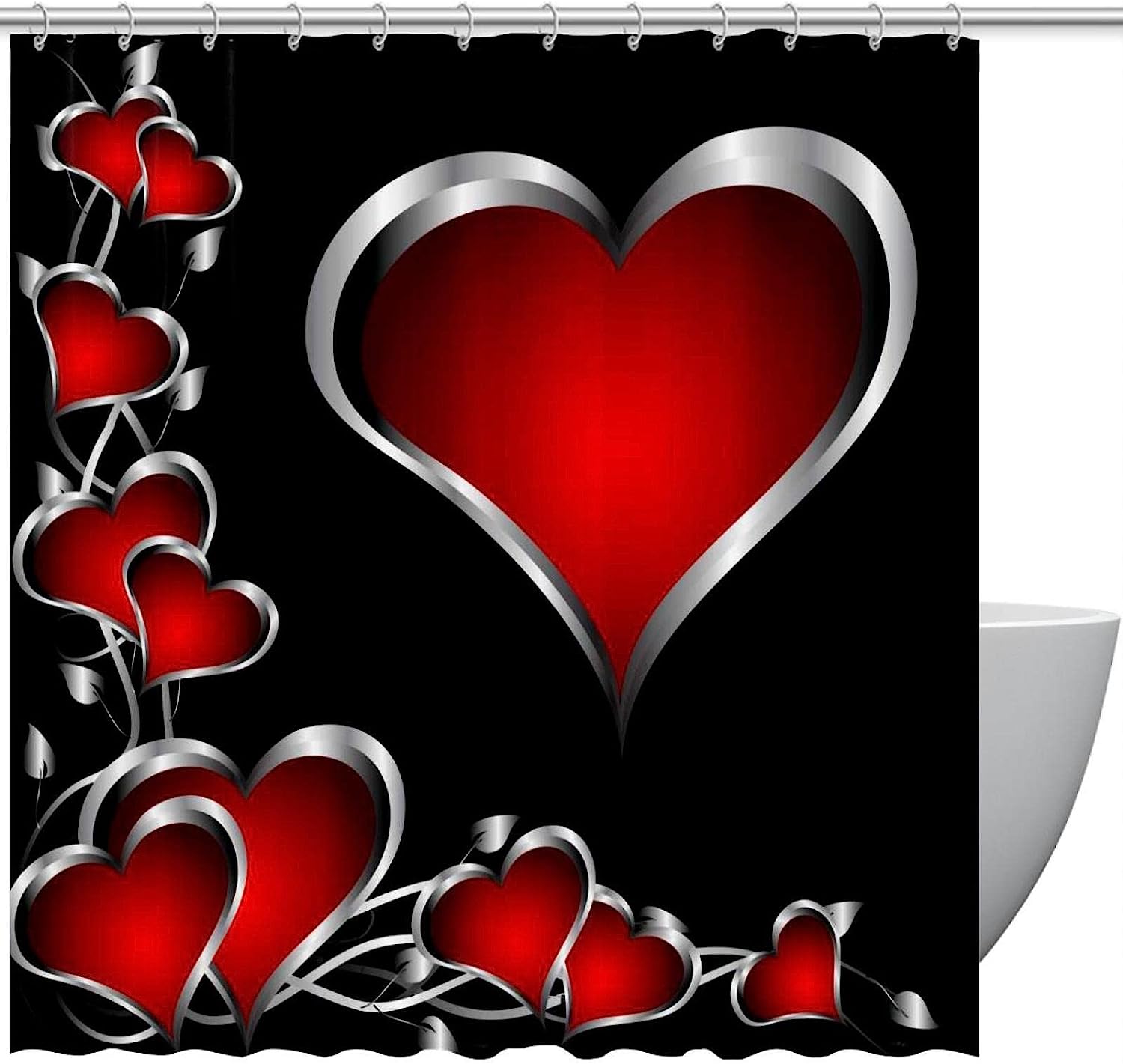 Love Heart Pattern Print Fabric Shower Curtain for Cutesy Valentine's Day Bathroom Decor