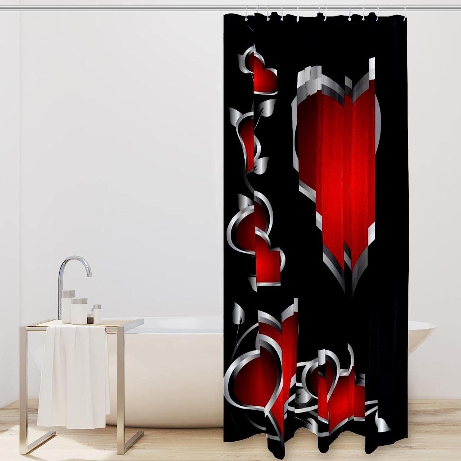 Love Heart Pattern Print Fabric Shower Curtain for Cutesy Valentine's Day Bathroom Decor