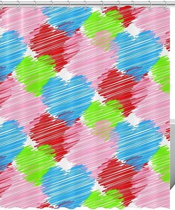Love Heart Pink Red Blue Green Striped Shower Curtain, Sweet Bathroom Decor