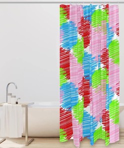 Love Heart Pink Red Blue Green Striped Shower Curtain, Sweet Bathroom Decor