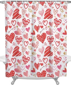 Love Heart Pink Red Vintage Shower Curtain With Microfiber Accents, Machine Washable