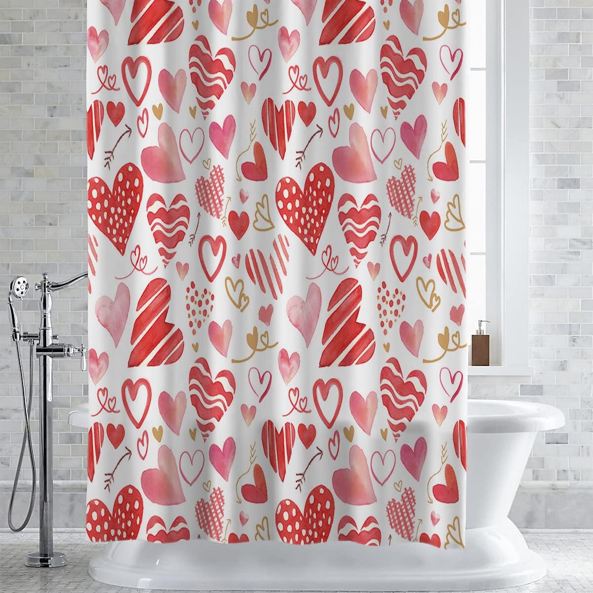 Love Heart Pink Red Vintage Shower Curtain With Microfiber Accents, Machine Washable - Image 2
