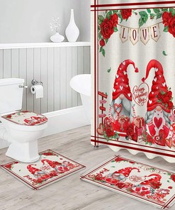 Love Heart Roses Shower Curtain | Rustic Burlap Gnomes Valentine's Day Bathroom Decor