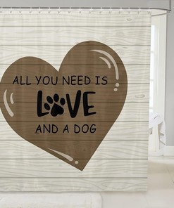 Love Heart Rustic Farmhouse Style Dog Paw Print Shower Curtain for Kids Boys Girls Room Decor