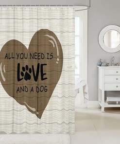 Love Heart Rustic Farmhouse Style Dog Paw Print Shower Curtain for Kids Boys Girls Room Decor