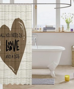 Love Heart Rustic Farmhouse Style Dog Paw Print Shower Curtain for Kids Boys Girls Room Decor