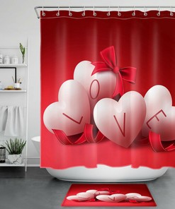 Love Heart Shaped Balloons Shower Curtain for Bathroom Decor on Valentine's Day