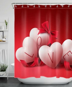 Love Heart Shaped Balloons Shower Curtain for Bathroom Decor on Valentine's Day