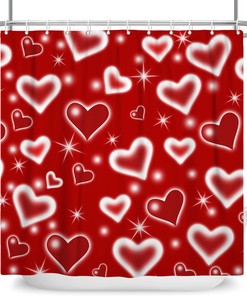 Love Heart Shower Curtain - Valentines Day Romantic Lover Couple Bathroom Decor Cute Lover