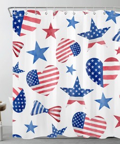 Love Heart US Flag Independence Day Shower Curtain Set for a Romantic Patriotic Bathroom Decor